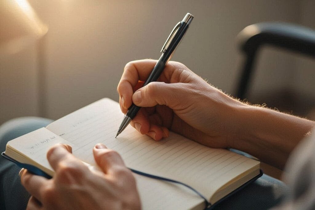 Escritura reflexiva en libreta como parte de un proceso de terapia individual